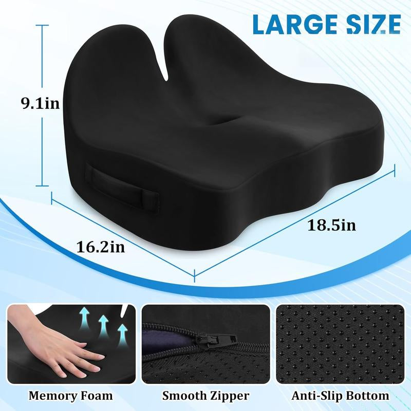 Memory Foam Seat Cushion – Office, Desk, Gaming Chair Support (Black)