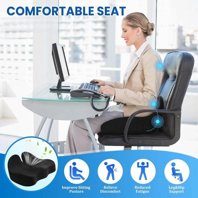 Memory Foam Seat Cushion – Office, Desk, Gaming Chair Support (Black)