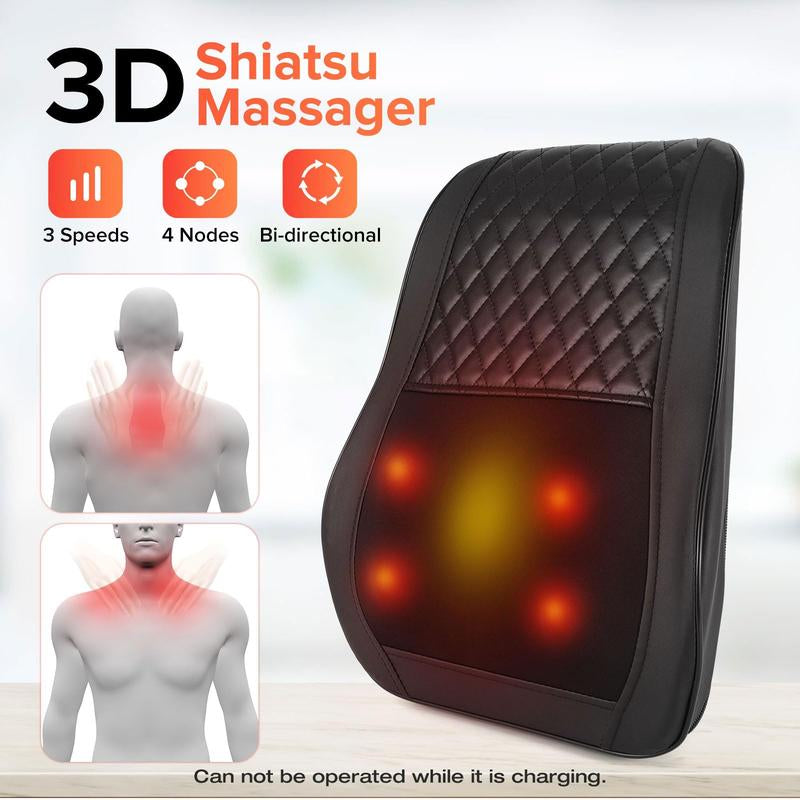 Cordless 3D Shiatsu Back Massager with Heat – Neck, Shoulder & Leg Pain Relief Pillow