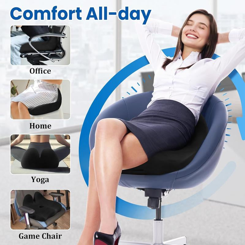 Memory Foam Seat Cushion – Office, Desk, Gaming Chair Support (Black)