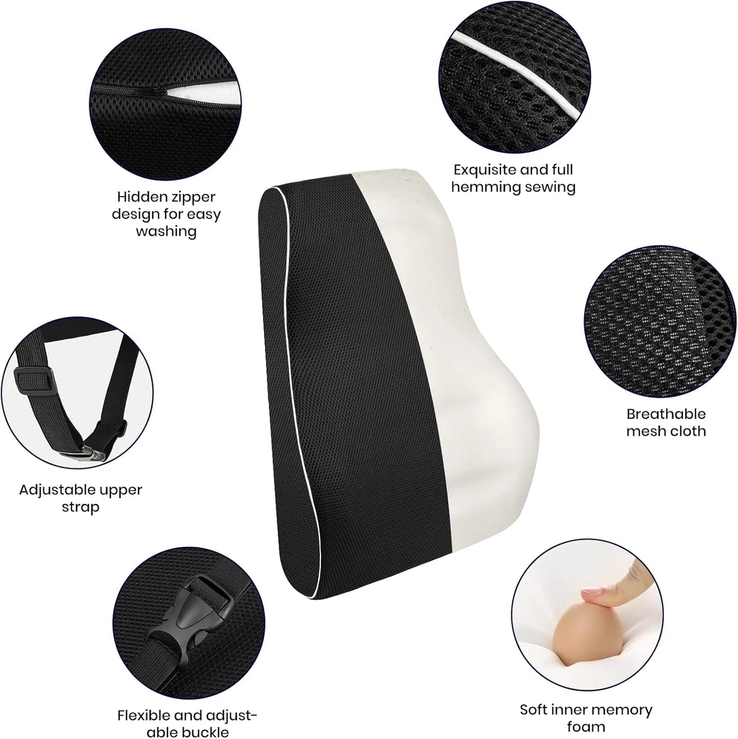 Memory Foam Lumbar Support Pillow – Back Pain Relief for Car, Office & Home
