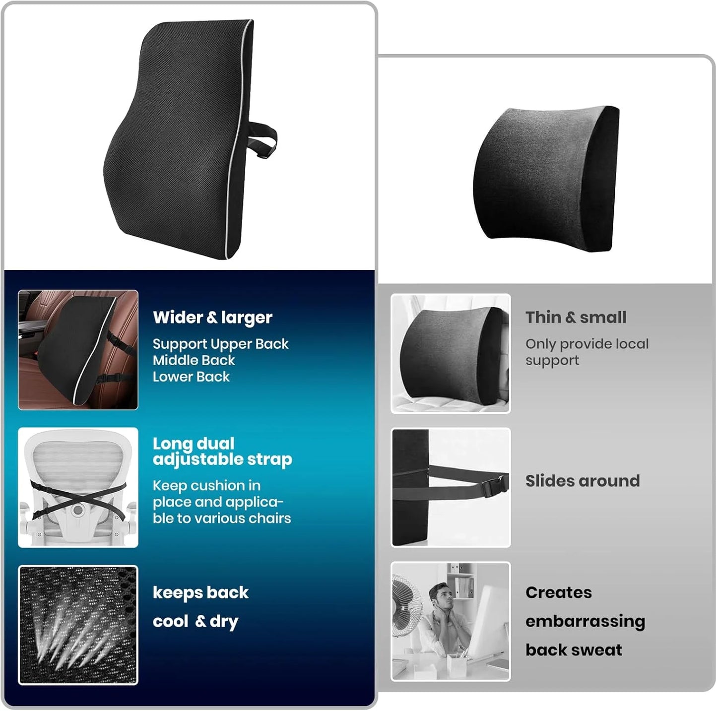 Memory Foam Lumbar Support Pillow – Back Pain Relief for Car, Office & Home