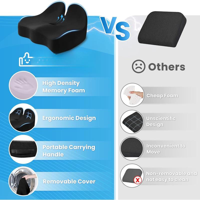 Memory Foam Seat Cushion – Office, Desk, Gaming Chair Support (Black)