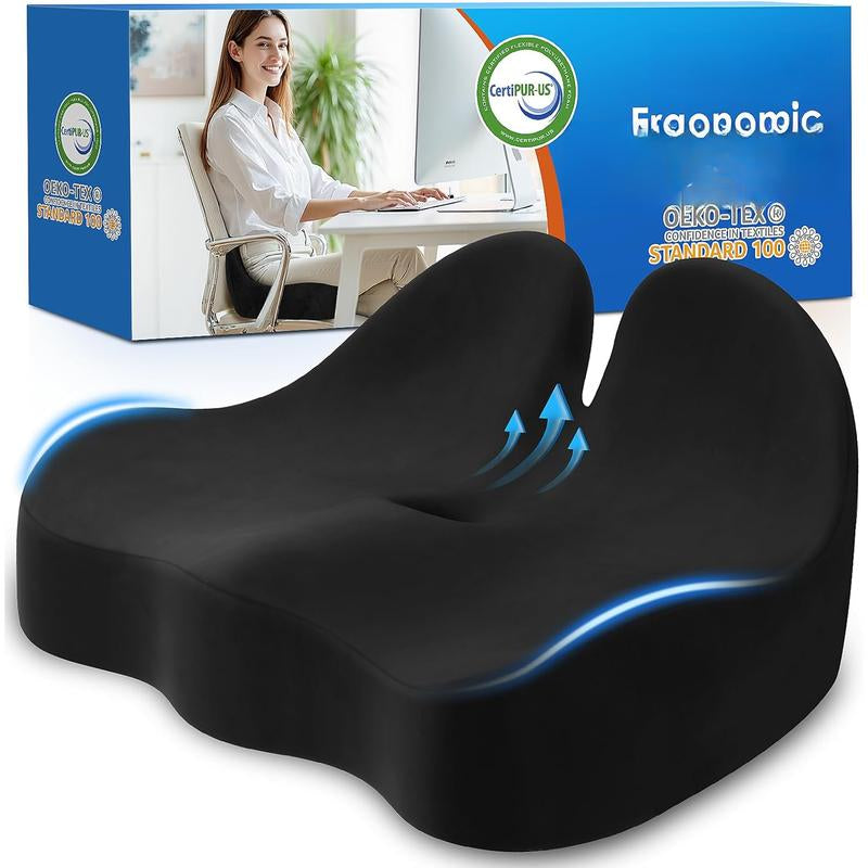 Memory Foam Seat Cushion – Office, Desk, Gaming Chair Support (Black)