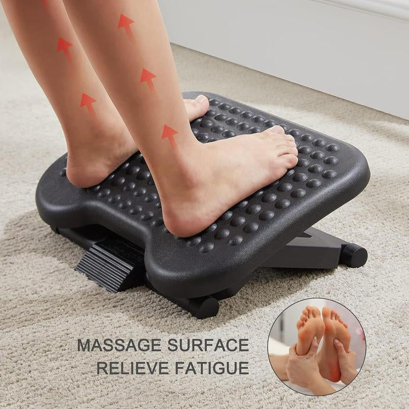 Adjustable Under Desk Footrest – 3-Height Ergonomic Foot Stool with Massage