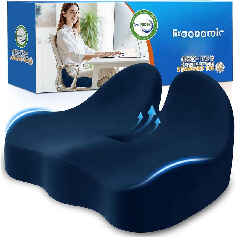 Memory Foam Seat Cushion – Office, Desk, Gaming Chair Support (Black)