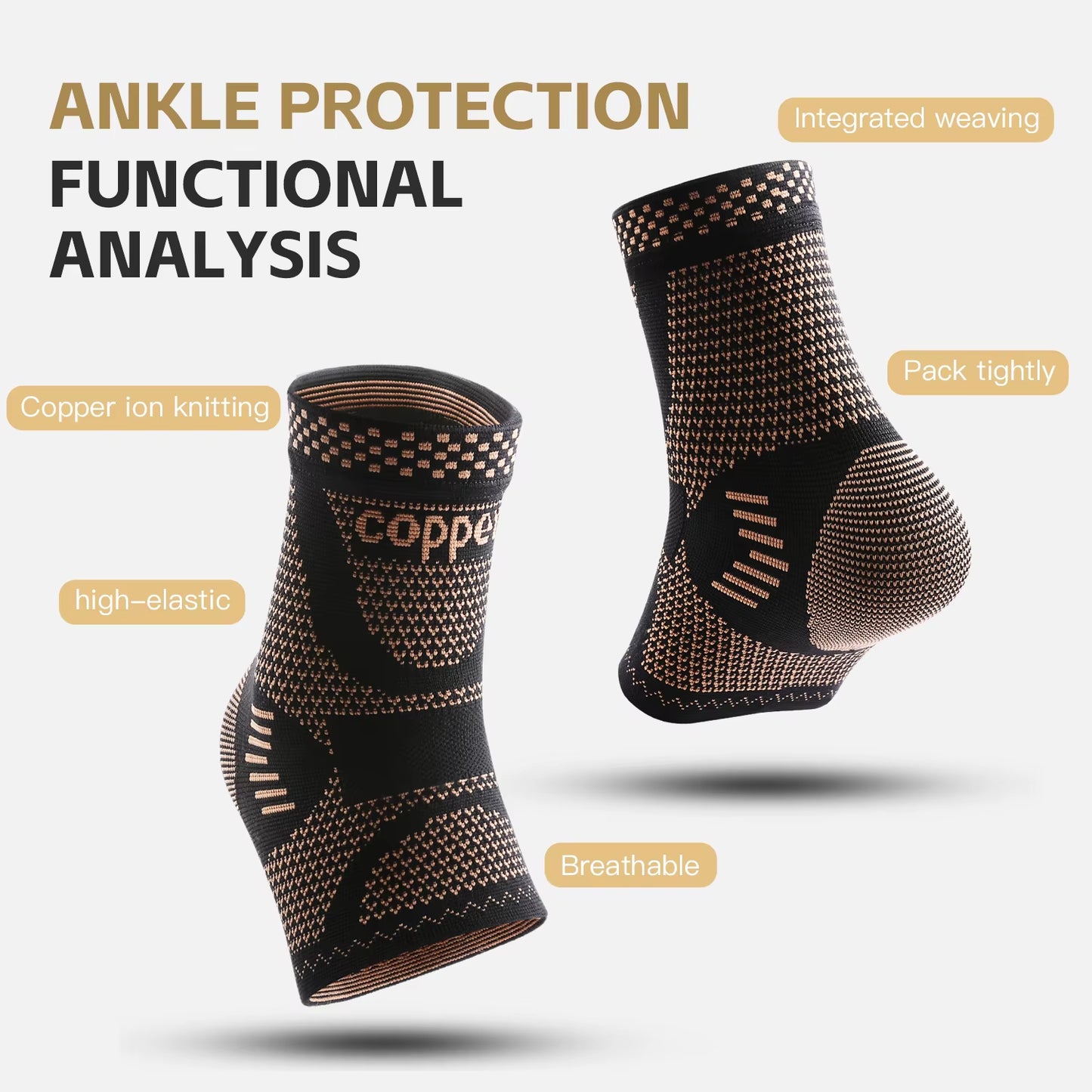 Adjustable Compression Copper Fiber Ankle Support, Suitable for Men and Women, Running, Hiking, Basketball, Ankle Support, Sport