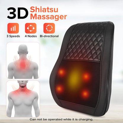 Cordless 3D Shiatsu Back Massager with Heat – Neck, Shoulder & Leg Pain Relief Pillow