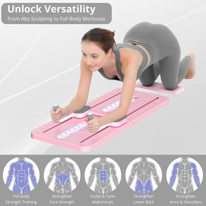 Pilates Board - 2024 Pilates Reformer Set, Multi-Purpose Foldable Pilates Reformer Board for Home, 5 in 1 Pilates Sliding Board (Pink)
