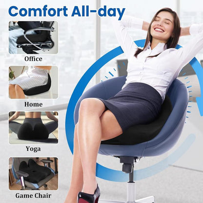Memory Foam Seat Cushion – Office, Desk, Gaming Chair Support (Black)