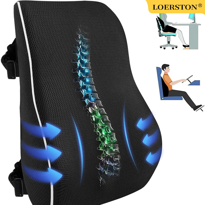 Memory Foam Lumbar Support Pillow – Back Pain Relief for Car, Office & Home