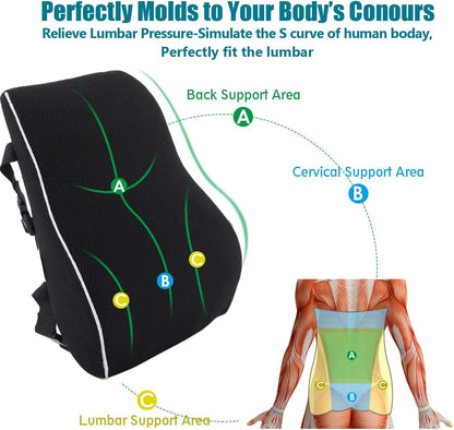 Memory Foam Lumbar Support Pillow – Back Pain Relief for Car, Office & Home