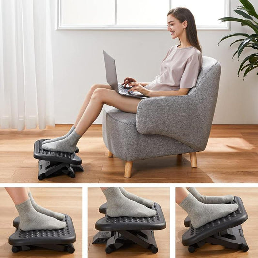 Adjustable Under Desk Footrest – 3-Height Ergonomic Foot Stool with Massage